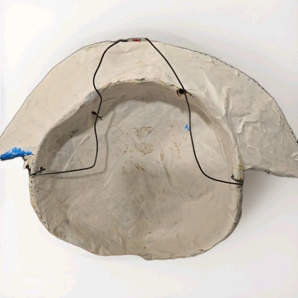 1990 Signed Paper Mache Pirate Explorer Face Mask Wall Hanging Folk Art Blue